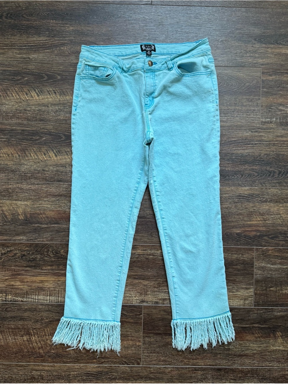 AZI New York Turquoise Fray Jeans Pants 10